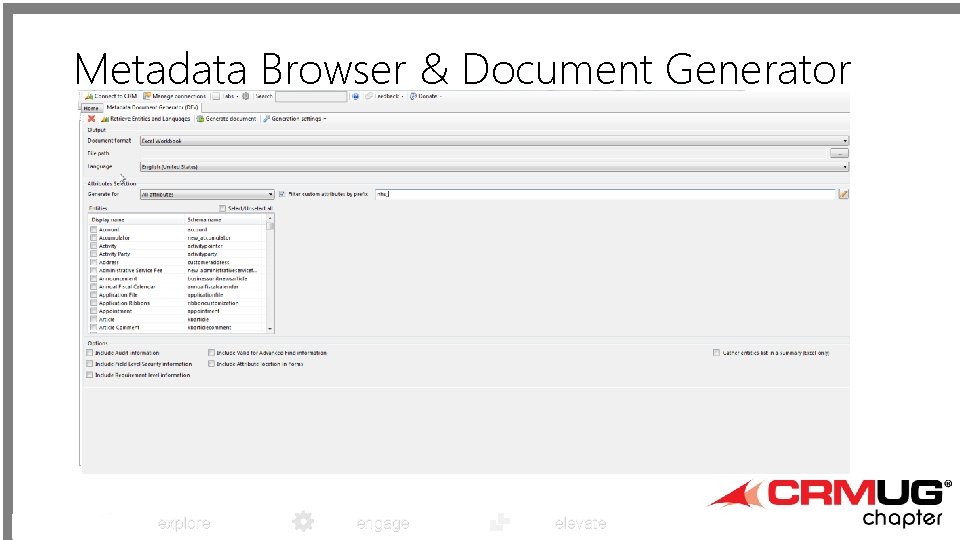 Metadata Browser & Document Generator explore engage elevate 
