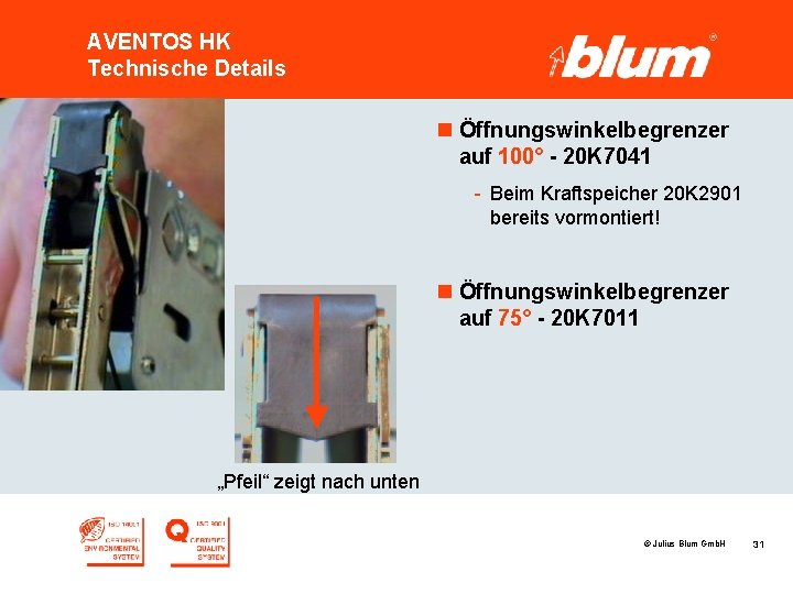 AVENTOS HK Technische Details n Öffnungswinkelbegrenzer auf 100° - 20 K 7041 - Beim