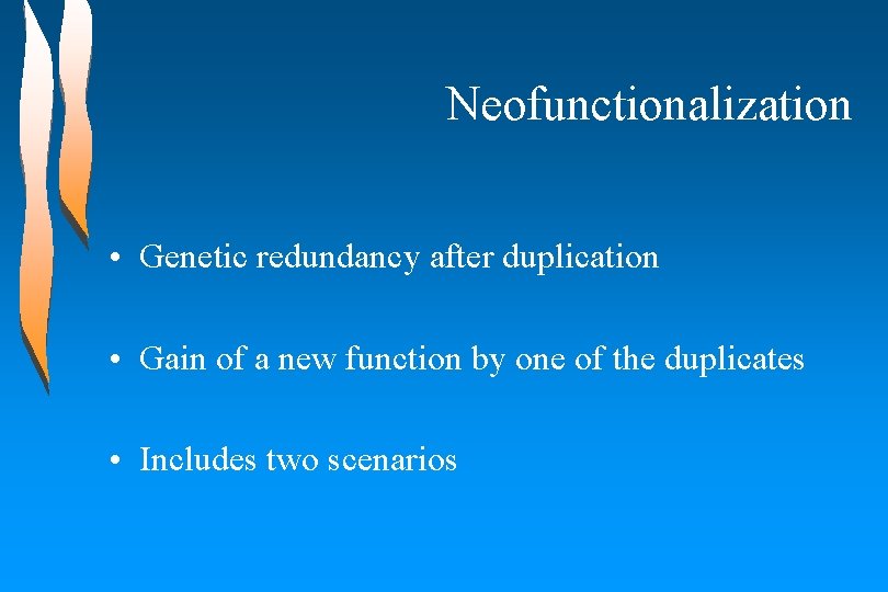 Neofunctionalization • Genetic redundancy after duplication • Gain of a new function by one