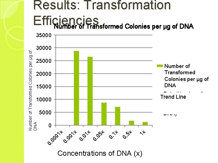 Results: Transformation Efficiencies Number of Transformed Colonies per µg of DNA 35000 Number of
