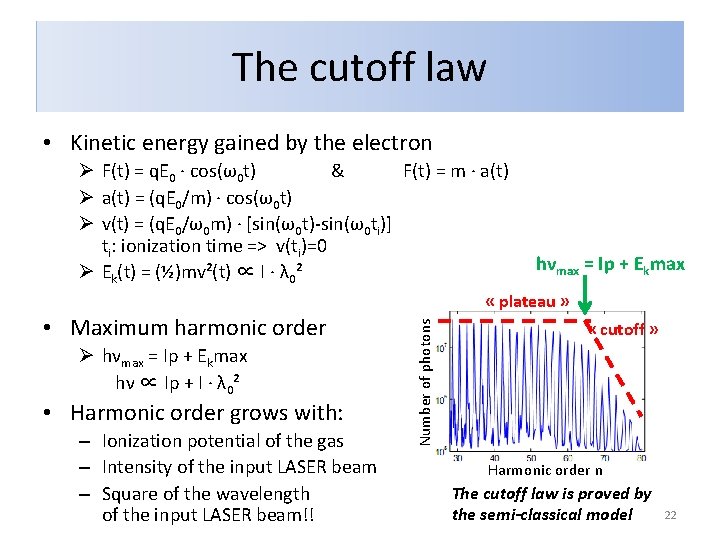 The cutoff law • Kinetic energy gained by the electron Ø F(t) = q.