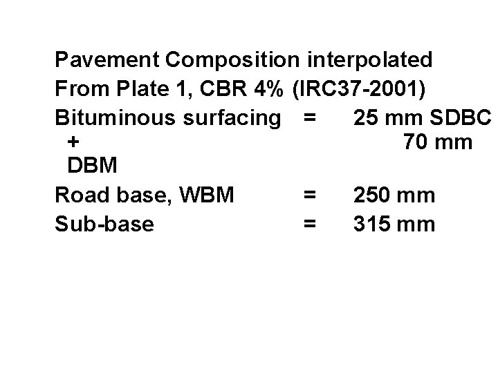 Pavement Composition interpolated From Plate 1, CBR 4% (IRC 37 -2001) Bituminous surfacing =