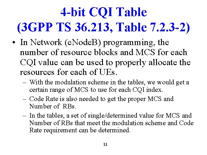 4 -bit CQI Table (3 GPP TS 36. 213, Table 7. 2. 3 -2)