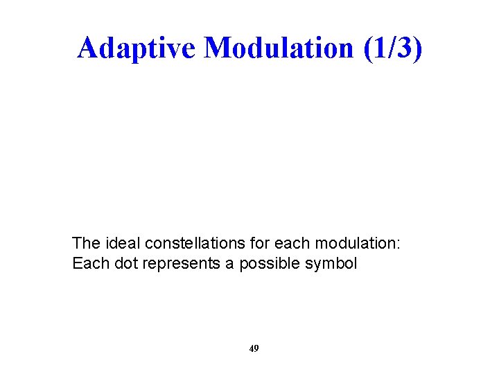 Adaptive Modulation (1/3) The ideal constellations for each modulation: Each dot represents a possible