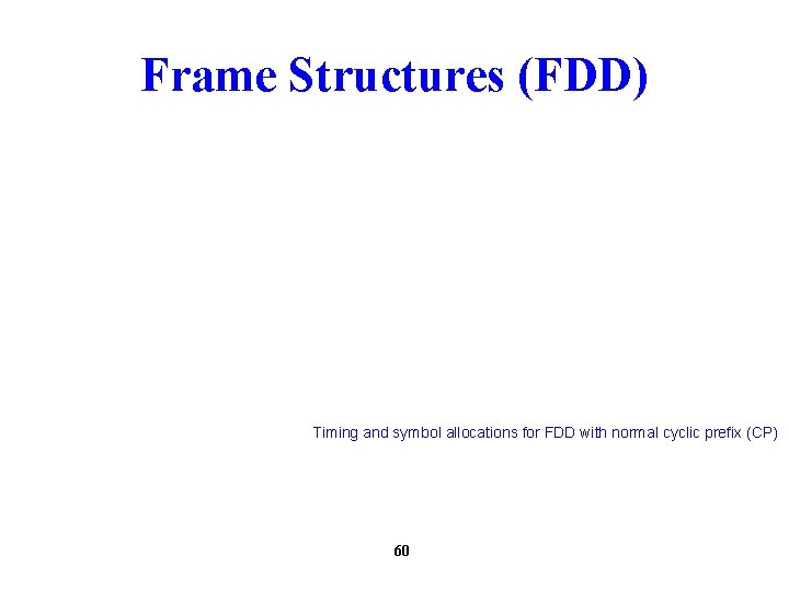 Frame Structures (FDD) Timing and symbol allocations for FDD with normal cyclic prefix (CP)