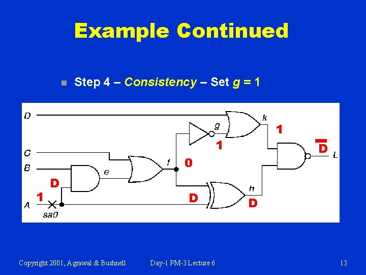 Example Continued n Step 4 – Consistency – Set g = 1 1 1