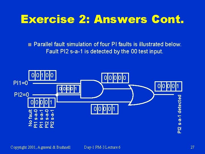 Exercise 2: Answers Cont. ■ Parallel fault simulation of four PI faults is illustrated