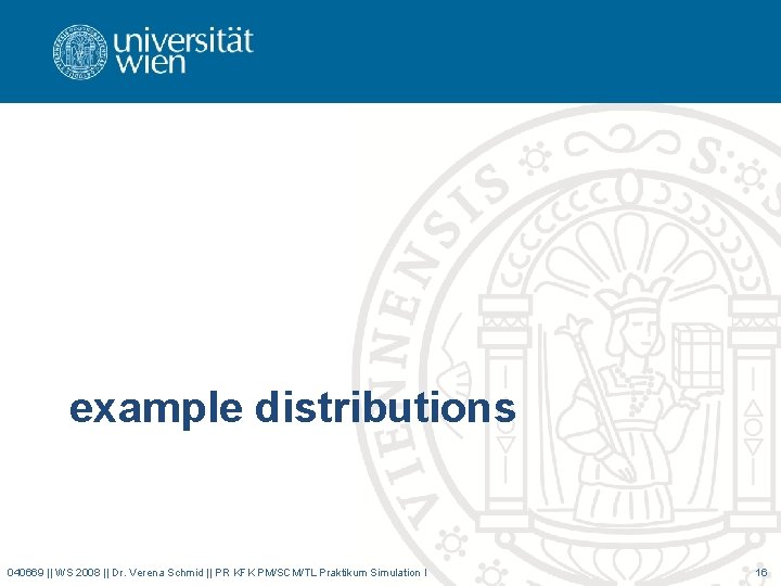 example distributions 040669 || WS 2008 || Dr. Verena Schmid || PR KFK PM/SCM/TL
