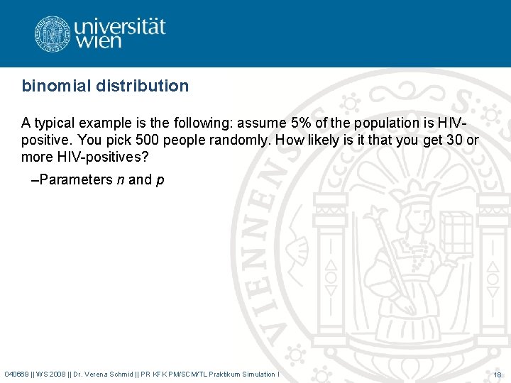 binomial distribution A typical example is the following: assume 5% of the population is