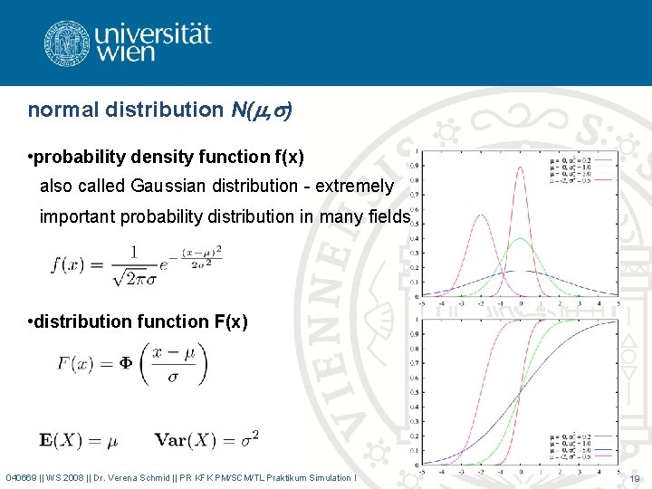 normal distribution N(m, s) • probability density function f(x) also called Gaussian distribution -