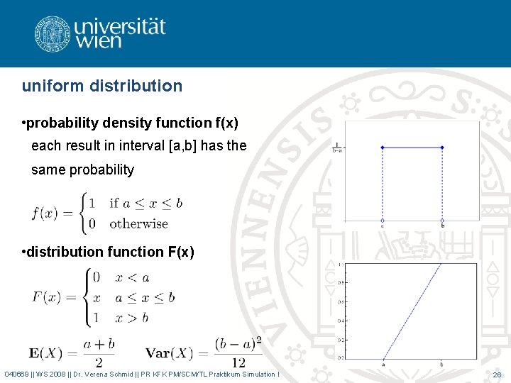 uniform distribution • probability density function f(x) each result in interval [a, b] has