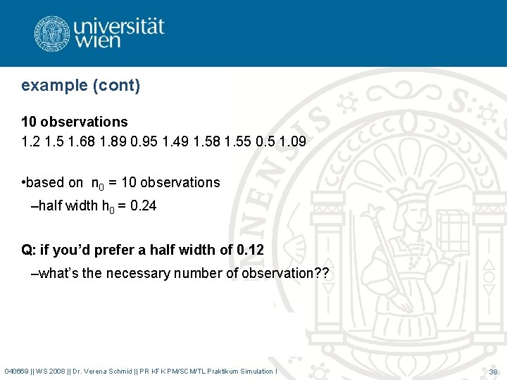 example (cont) 10 observations 1. 2 1. 5 1. 68 1. 89 0. 95