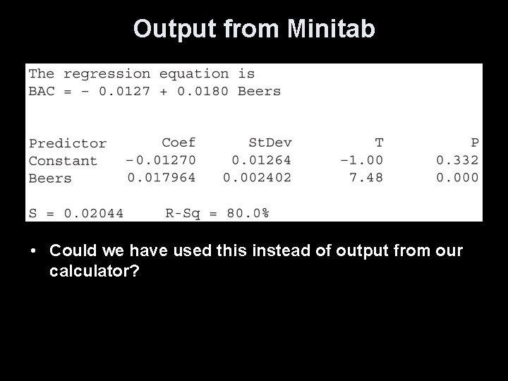 Output from Minitab • Could we have used this instead of output from our