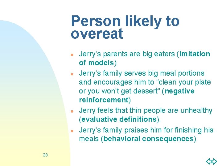 Person likely to overeat n n 38 Jerry’s parents are big eaters (imitation of