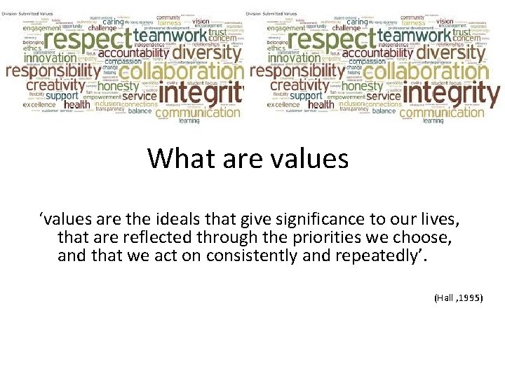 What are values ‘values are the ideals that give significance to our lives, that