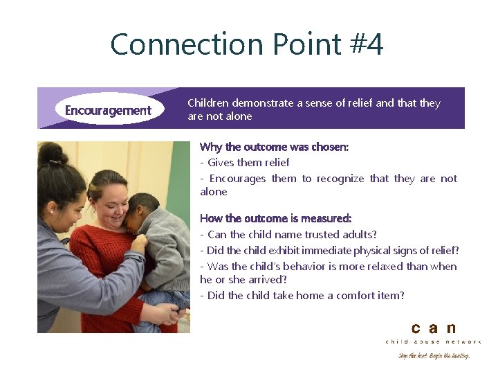 Connection Point #4 Encouragement Children demonstrate a sense of relief and that they are