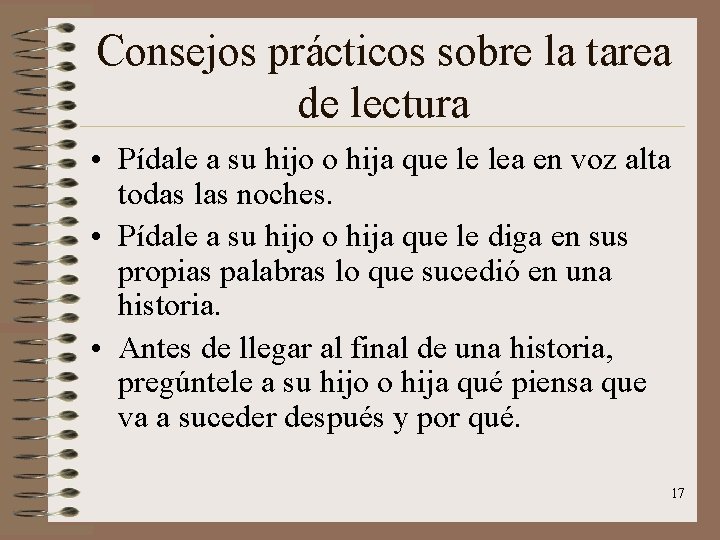 Consejos prácticos sobre la tarea de lectura • Pídale a su hijo o hija