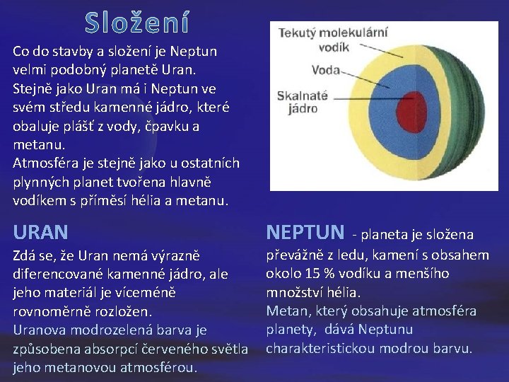 Co do stavby a složení je Neptun velmi podobný planetě Uran. Stejně jako Uran