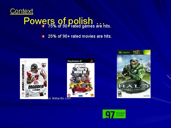 Context Powers of polish … 75% of 90+ rated games are hits. 25% of