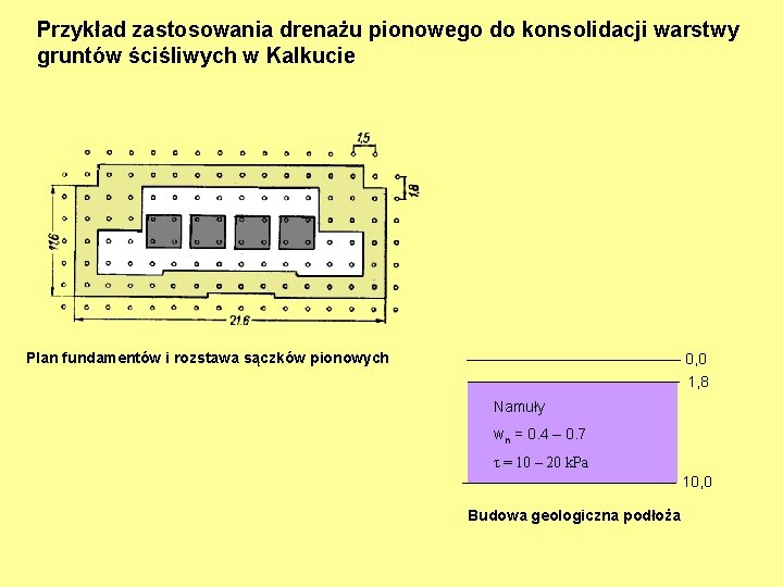 Przykład zastosowania drenażu pionowego do konsolidacji warstwy gruntów ściśliwych w Kalkucie Plan fundamentów i