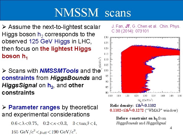 NMSSM scans Ø Assume the next-to-lightest scalar Higgs boson h 2 corresponds to the