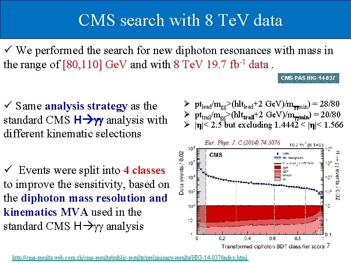 CMS search with 8 Te. V data ü We performed the search for new