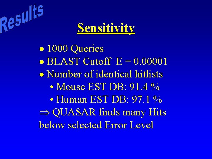 Sensitivity · 1000 Queries · BLAST Cutoff E = 0. 00001 · Number of