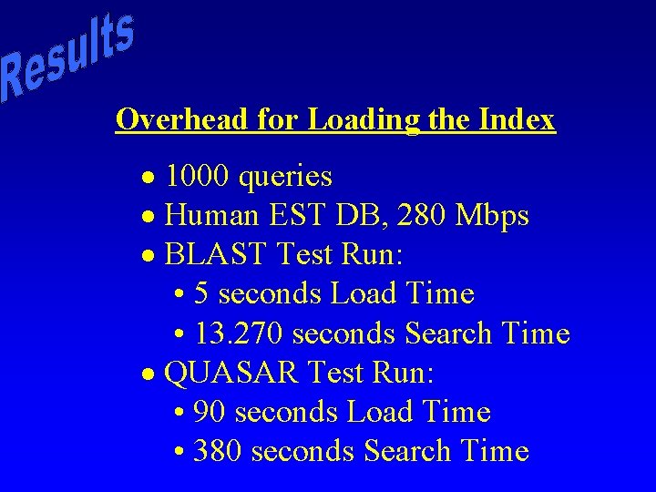 Overhead for Loading the Index · 1000 queries · Human EST DB, 280 Mbps