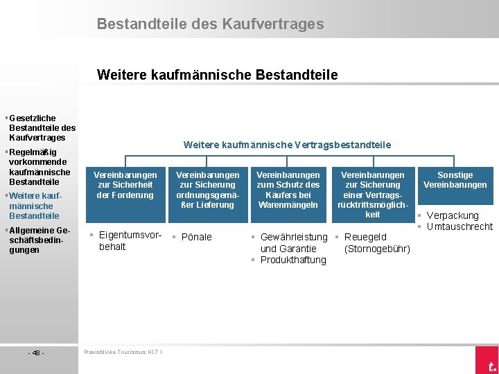 Bestandteile des Kaufvertrages Weitere kaufmännische Bestandteile § Gesetzliche Bestandteile des Kaufvertrages § Regelmäßig vorkommende