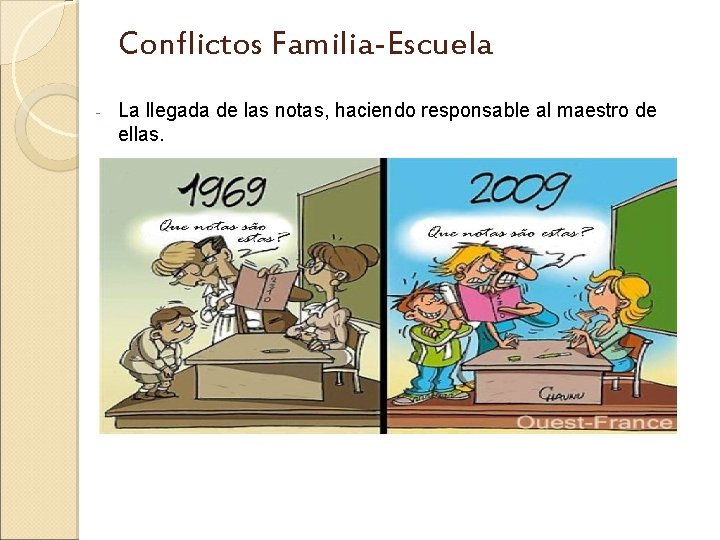 Conflictos Familia-Escuela - La llegada de las notas, haciendo responsable al maestro de ellas.