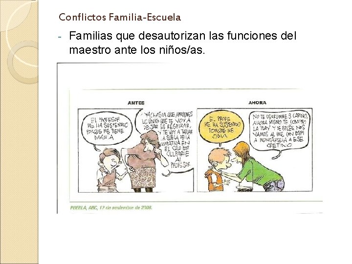 Conflictos Familia-Escuela - Familias que desautorizan las funciones del maestro ante los niños/as. 