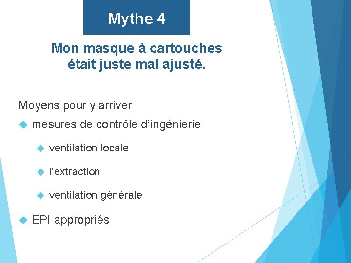 Mythe 4 Mon masque à cartouches était juste mal ajusté. Moyens pour y arriver