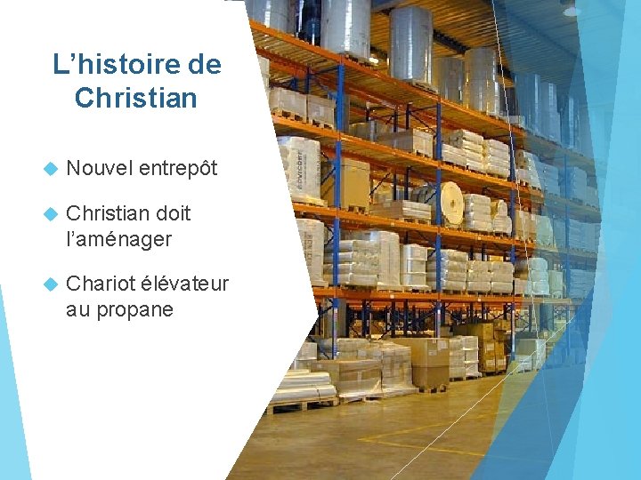 L’histoire de Christian Nouvel entrepôt Christian doit l’aménager Chariot élévateur au propane 