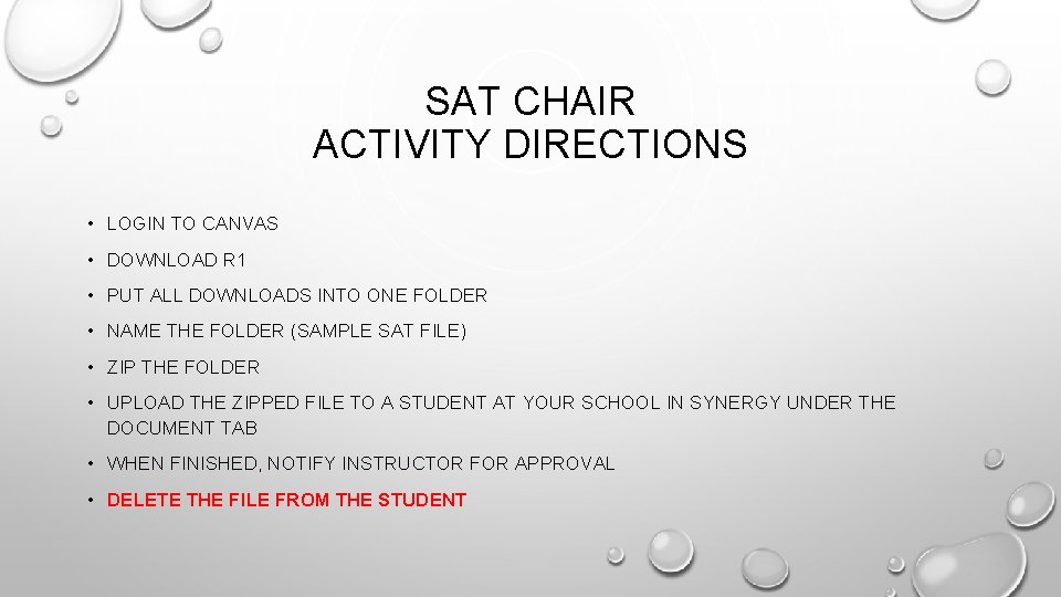 SAT CHAIR ACTIVITY DIRECTIONS • LOGIN TO CANVAS • DOWNLOAD R 1 • PUT