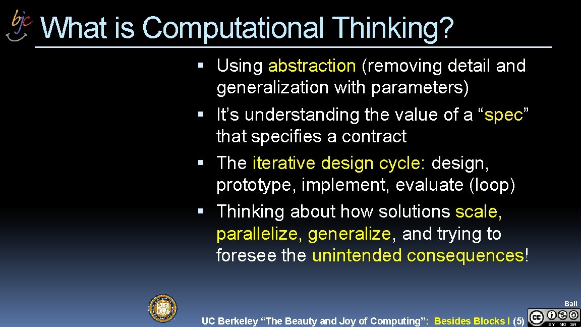 What is Computational Thinking? Using abstraction (removing detail and generalization with parameters) It’s understanding