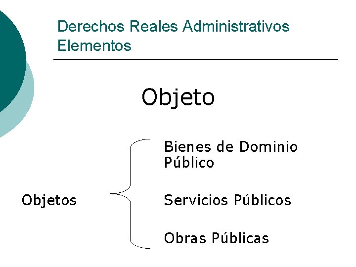 Derechos Reales Administrativos Elementos Objeto Bienes de Dominio Público Objetos Servicios Públicos Obras Públicas