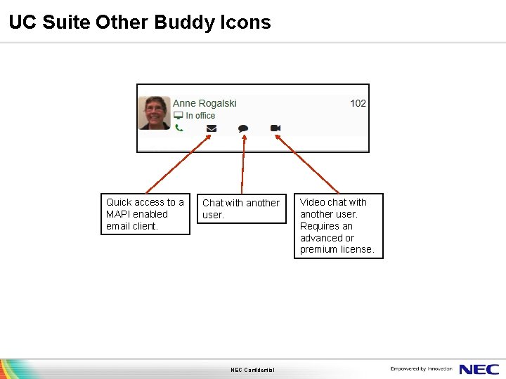 UC Suite Other Buddy Icons Quick access to a MAPI enabled email client. Chat