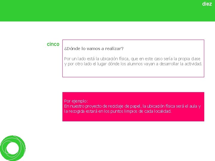 diez cinco ¿Dónde lo vamos a realizar? Por un lado está la ubicación física,