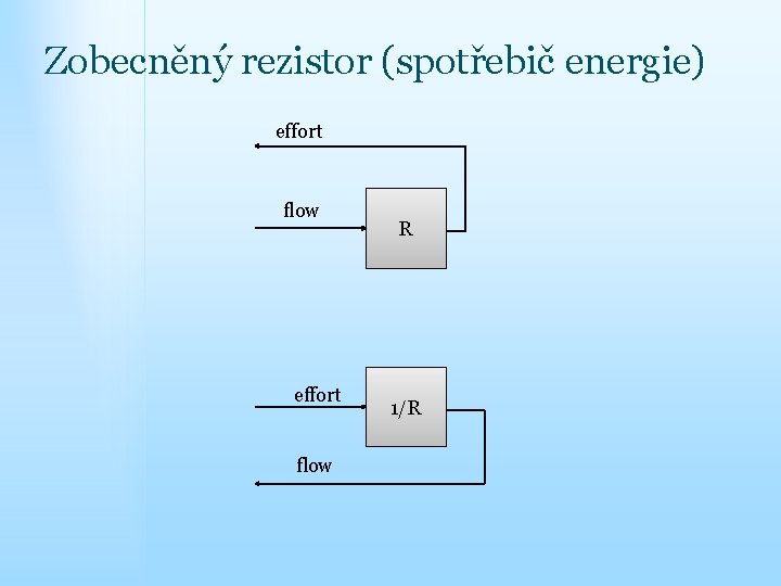Zobecněný rezistor (spotřebič energie) effort flow R 1/R 