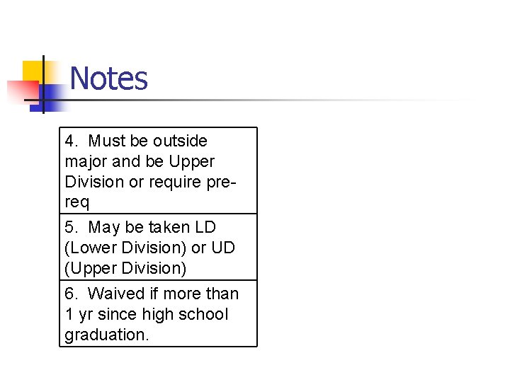 Notes 4. Must be outside major and be Upper Division or require prereq 5.