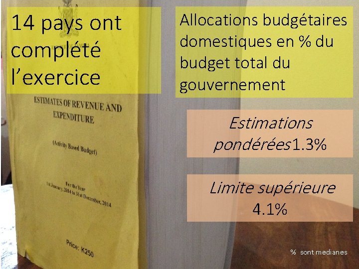 14 pays ont complété l’exercice Allocations budgétaires domestiques en % du budget total du