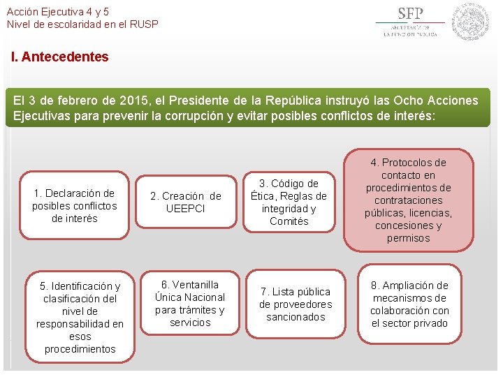 Acción Ejecutiva 4 y 5 Nivel de escolaridad en el RUSP I. Antecedentes El