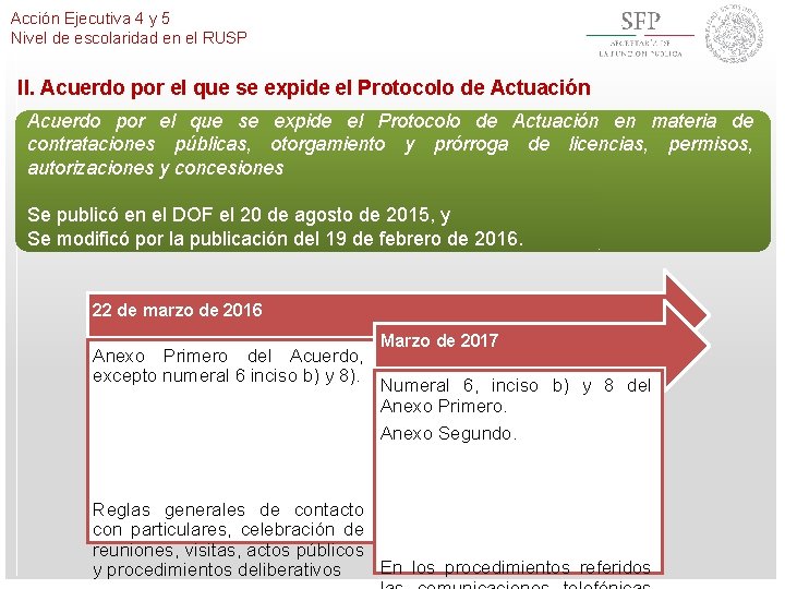 Acción Ejecutiva 4 y 5 Nivel de escolaridad en el RUSP II. Acuerdo por
