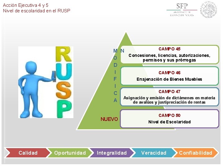 Acción Ejecutiva 4 y 5 Nivel de escolaridad en el RUSP CAMPO 45 M