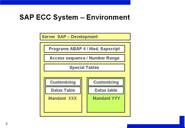 SAP ECC System – Environment Server SAP – Development Programs ABAP 4 / Mod.