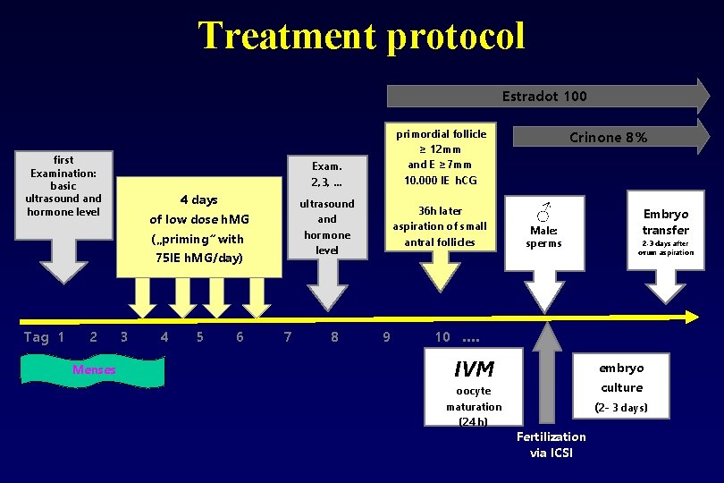 Treatment protocol Estradot 100 first Examination: basic ultrasound and hormone level Exam. 2, 3,