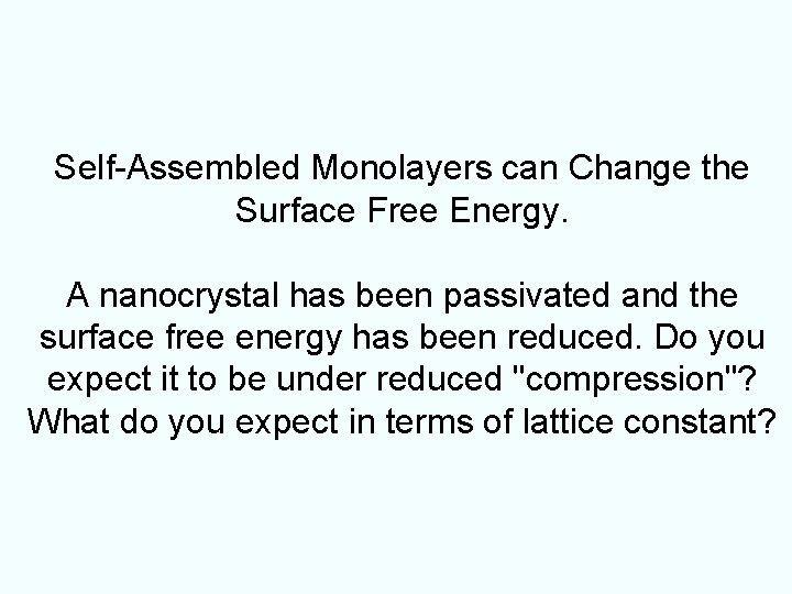 Self Assembled Monolayers can Change the Surface Free Energy. A nanocrystal has been passivated