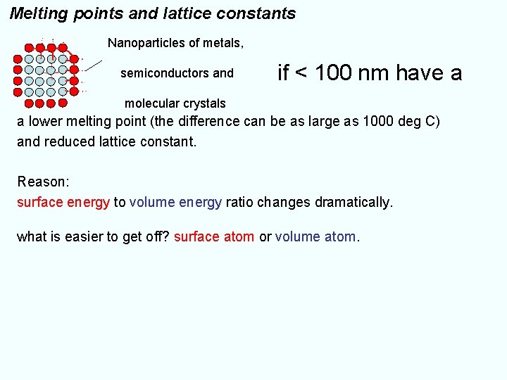 Melting points and lattice constants Nanoparticles of metals, semiconductors and if < 100 nm