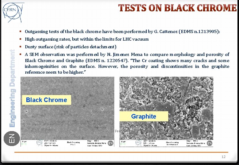 § Outgassing tests of the black chrome have been performed by G. Cattenoz (EDMS