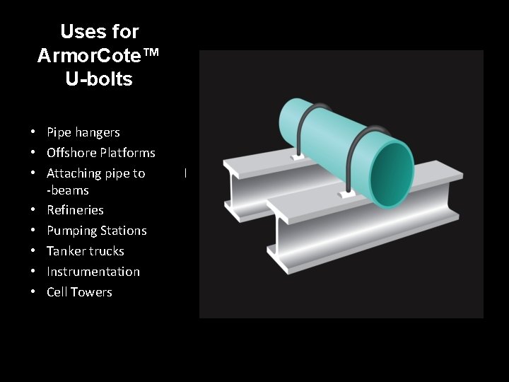 Uses for Armor. Cote™ U-bolts • Pipe hangers • Offshore Platforms • Attaching pipe